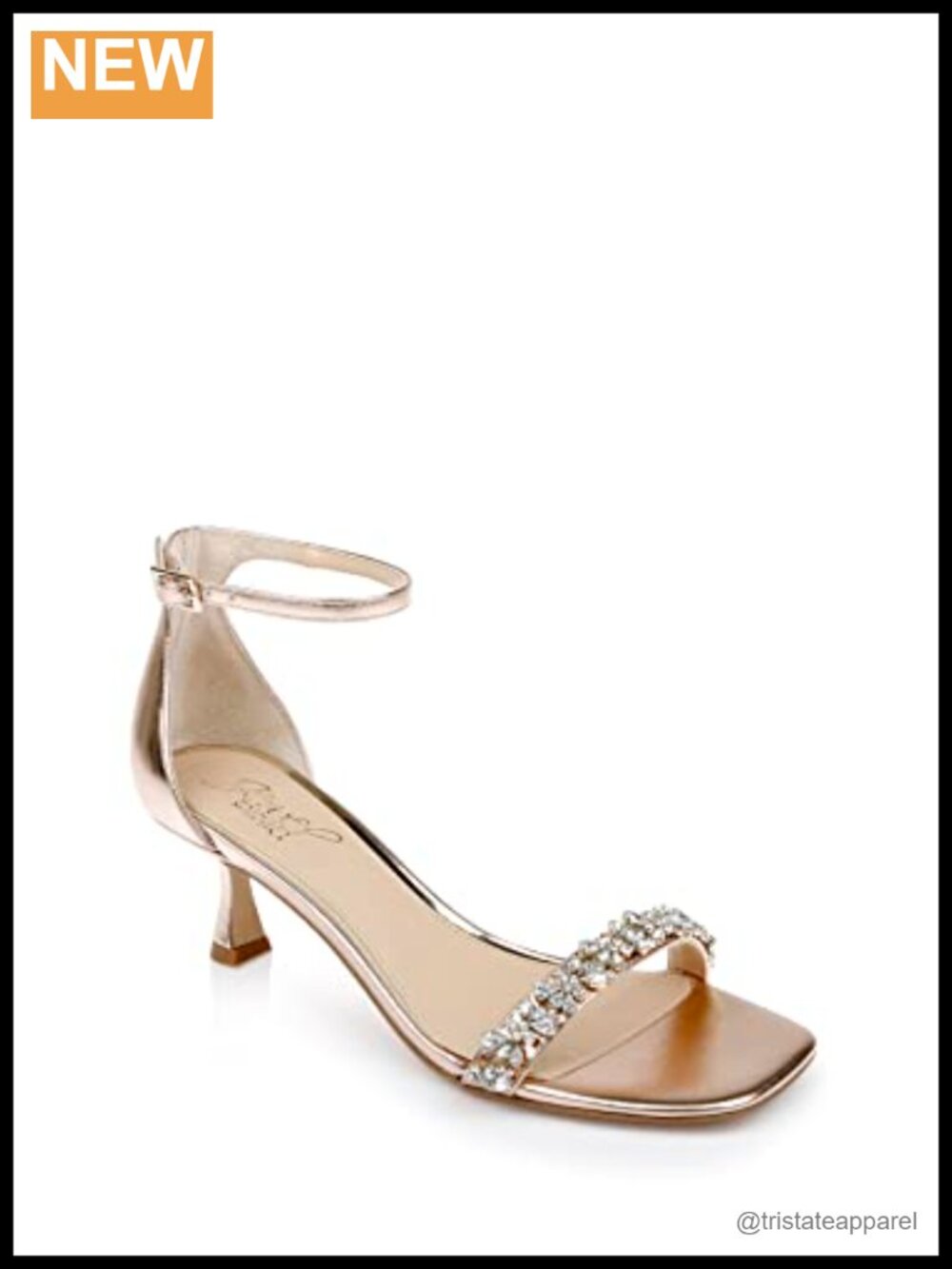 Kitten Heel Slide Sandal with Crystal Embellishment and Ankle Strap
